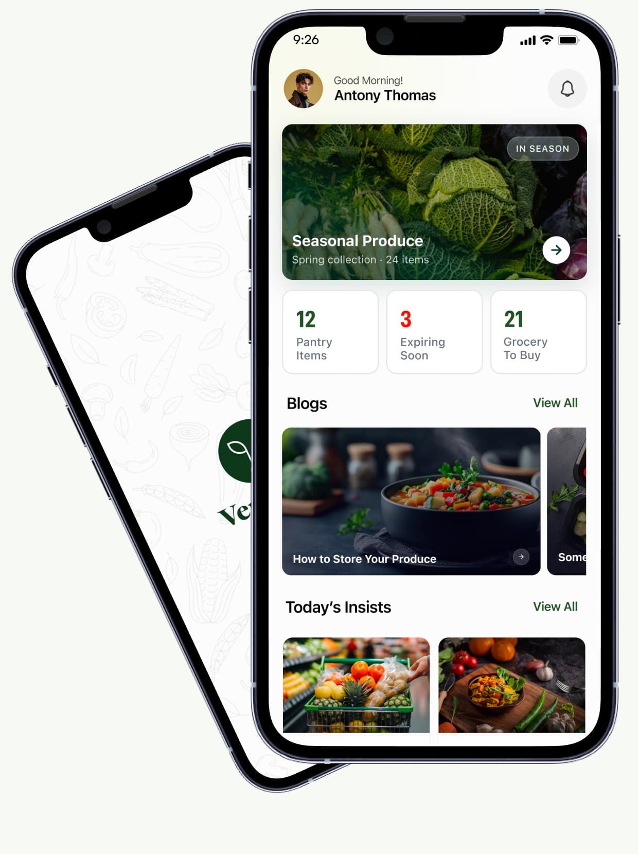Verdantt app screens: home dashboard and splash screen